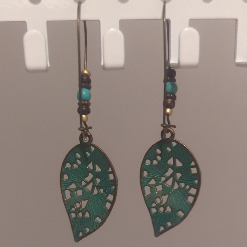 Source Unknown Green and Gold Leaf Earrings - Picture 2 of 2
